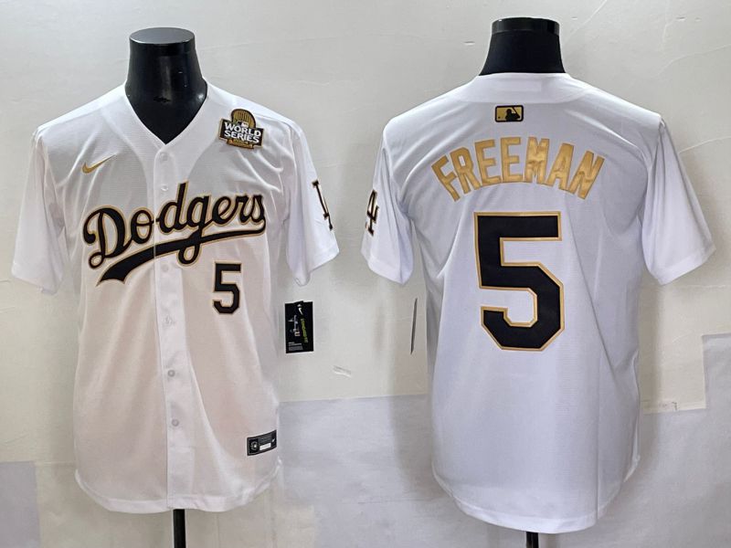 Men 2025 Los Angeles Dodgers 5 Freeman White Gold Nike MLB Jersey style 6278